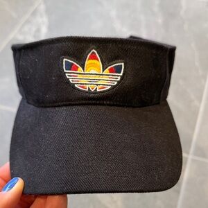Vintage adidas Black Visor with Rainbow Trefoil Embroidery